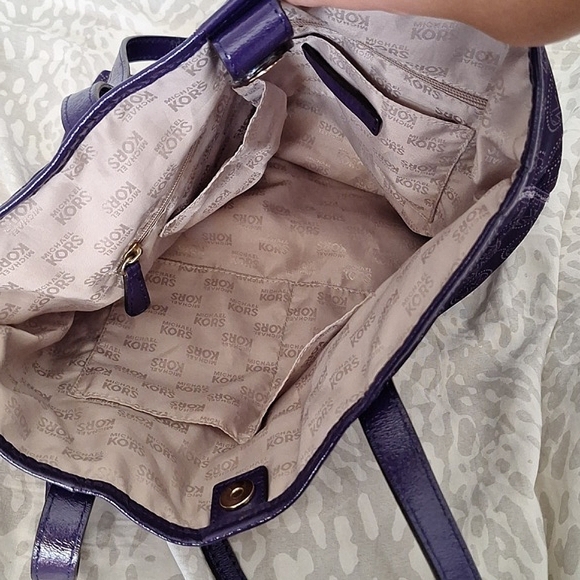 Purple & Gold Medium MK Monogram Dots Print Tote Bag - Picture 8 of 13